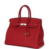 Pre-owned Hermes Birkin 35 Rouge Casaque Togo Gold Hardware