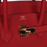 Pre-owned Hermes Birkin 35 Rouge Casaque Togo Gold Hardware