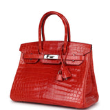 Pre-owned Hermes Birkin 30 Geranium Shiny Niloticus Crocodile Palladium Hardware