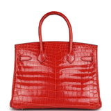 Pre-owned Hermes Birkin 30 Geranium Shiny Niloticus Crocodile Palladium Hardware