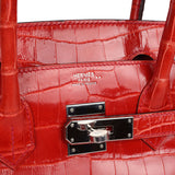 Pre-owned Hermes Birkin 30 Geranium Shiny Niloticus Crocodile Palladium Hardware