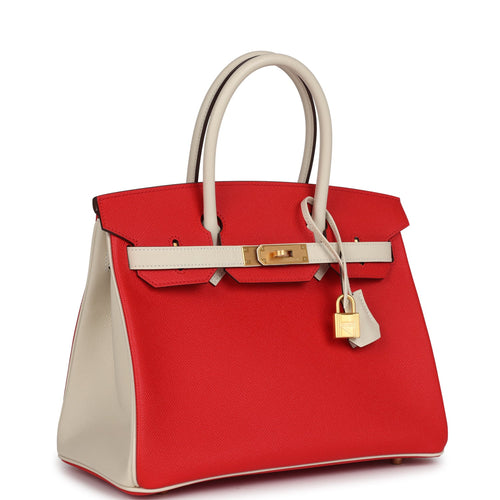 Hermes Special Order (HSS) Birkin 30 Rouge de Coeur and Craie Epsom Brushed Gold Hardware