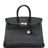 Pre-owned Hermes Birkin 35 Black Epsom Gold Hardware