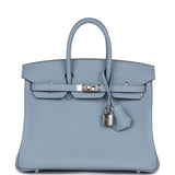 Hermes Birkin 25 Bleu Lin Swift Palladium Hardware