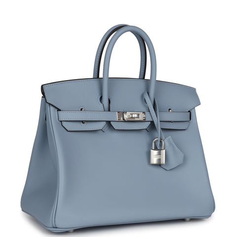 Hermes Birkin 25 Bleu Lin Swift Palladium Hardware