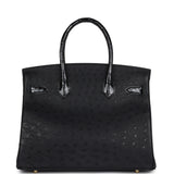 Hermes Birkin 30 Black Shiny Alligator and Ostrich Touch Gold Hardware