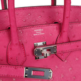 Hermes Birkin 25 Rose Tyrien Ostrich Palladium Hardware