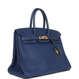 Pre-owned Hermes Birkin 35 Bleu Saphir Clemence Gold Hardware