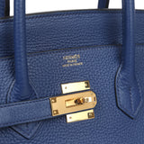 Pre-owned Hermes Birkin 35 Bleu Saphir Clemence Gold Hardware