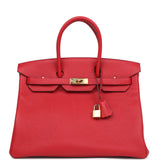 Pre-owned Hermes Birkin 35 Rouge Casaque Togo Gold Hardware