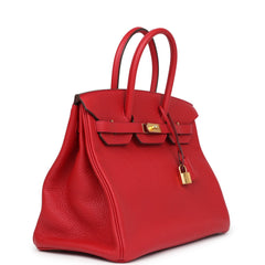 Pre-owned Hermes Birkin 35 Rouge Casaque Togo Gold Hardware