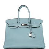 Pre-owned Hermes Birkin 35 Ciel Togo Palladium Hardware