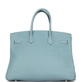 Pre-owned Hermes Birkin 35 Ciel Togo Palladium Hardware