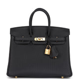 Pre-owned Hermes Birkin 25 Black Togo Gold Hardware