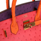 Pre-owned Hermes Special Order (HSS) Birkin 30 Tangerine, Violet and Bougainvillea Ostrich Gold Hardware