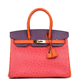 Pre-owned Hermes Special Order (HSS) Birkin 30 Tangerine, Violet and Bougainvillea Ostrich Gold Hardware