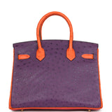 Pre-owned Hermes Special Order (HSS) Birkin 30 Tangerine, Violet and Bougainvillea Ostrich Gold Hardware