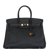 Pre-owned Hermes Birkin 35 Black Togo Gold Hardware