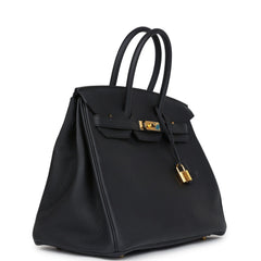Pre-owned Hermes Birkin 35 Black Togo Gold Hardware