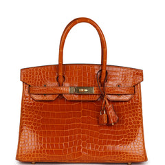 Hermes Birkin 30 Pain D' Epice Shiny Porosus Crocodile Gold Hardware