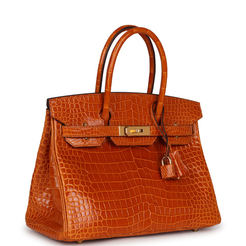 Hermes Birkin 30 Pain D' Epice Shiny Porosus Crocodile Gold Hardware