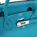 Pre-owned Hermes Birkin 30 Turquoise Clemence Palladium Hardware