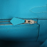 Pre-owned Hermes Birkin 30 Turquoise Clemence Palladium Hardware