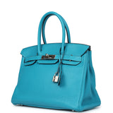 Pre-owned Hermes Birkin 30 Turquoise Clemence Palladium Hardware