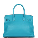 Pre-owned Hermes Birkin 30 Turquoise Clemence Palladium Hardware