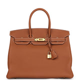 Pre-owned Hermes Birkin 35 Gold Togo Gold Hardware