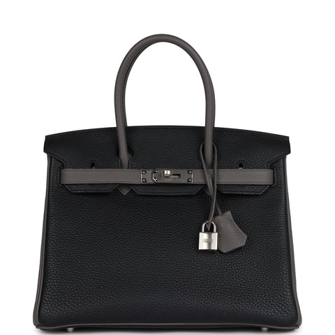 Hermes Special Order (HSS) Birkin 30 Etain and Black Clemence Palladium Hardware