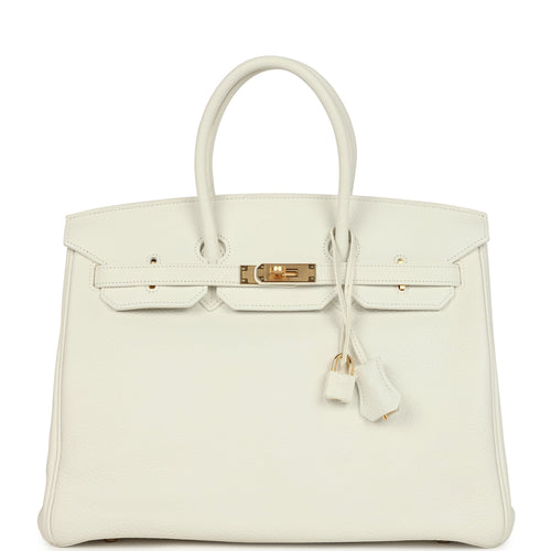 Pre-owned Hermes Birkin 35 White Clemence Gold Hardware