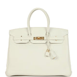Pre-owned Hermes Birkin 35 White Clemence Gold Hardware