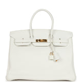 Pre-owned Hermes Birkin 35 White Clemence Gold Hardware