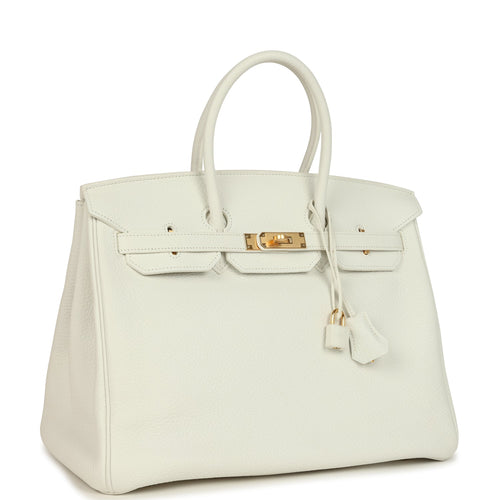 Pre-owned Hermes Birkin 35 White Clemence Gold Hardware