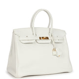 Pre-owned Hermes Birkin 35 White Clemence Gold Hardware