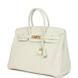 Pre-owned Hermes Birkin 35 White Clemence Gold Hardware