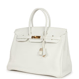 Pre-owned Hermes Birkin 35 White Clemence Gold Hardware