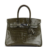 Pre-owned Hermes Birkin 30 Vert Veronese Shiny Porosus Crocodile Palladium Hardware