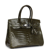 Pre-owned Hermes Birkin 30 Vert Veronese Shiny Porosus Crocodile Palladium Hardware