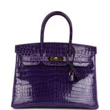 Pre-owned Hermes Birkin 30 Ultraviolet Shiny Niloticus Crocodile Gold Hardware