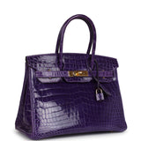 Pre-owned Hermes Birkin 30 Ultraviolet Shiny Niloticus Crocodile Gold Hardware