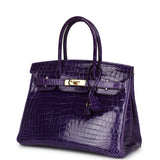 Pre-owned Hermes Birkin 30 Ultraviolet Shiny Niloticus Crocodile Gold Hardware