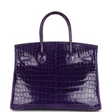 Pre-owned Hermes Birkin 30 Ultraviolet Shiny Niloticus Crocodile Gold Hardware