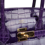 Pre-owned Hermes Birkin 30 Ultraviolet Shiny Niloticus Crocodile Gold Hardware