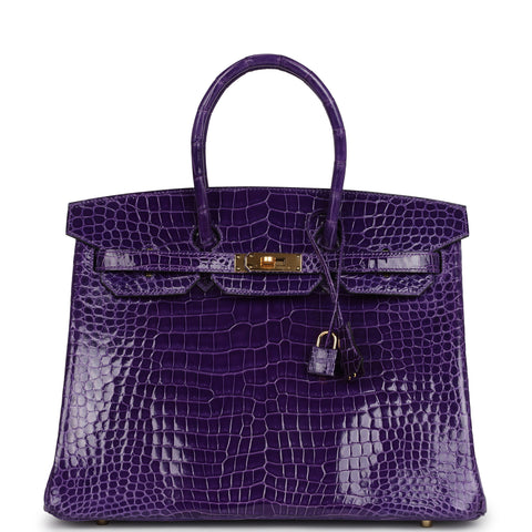 Hermes Birkin 35 Ultraviolet Shiny Porosus Crocodile Gold Hardware