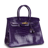 Hermes Birkin 35 Ultraviolet Shiny Porosus Crocodile Gold Hardware