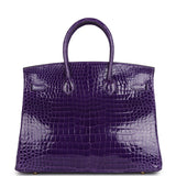 Hermes Birkin 35 Ultraviolet Shiny Porosus Crocodile Gold Hardware