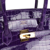 Hermes Birkin 35 Ultraviolet Shiny Porosus Crocodile Gold Hardware