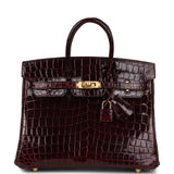 Hermes Birkin 25 Bordeaux Shiny Niloticus Crocodile Gold Hardware